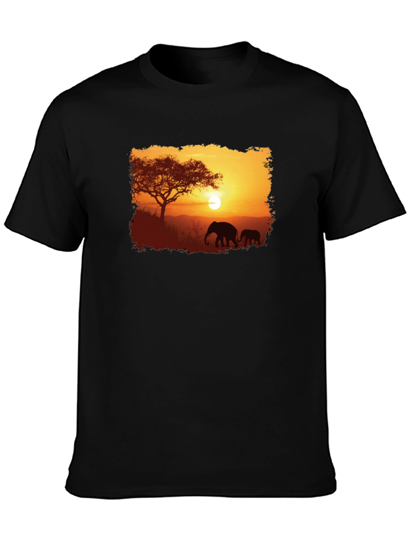 Sunset Safari Elephant Graphic Tee - Black