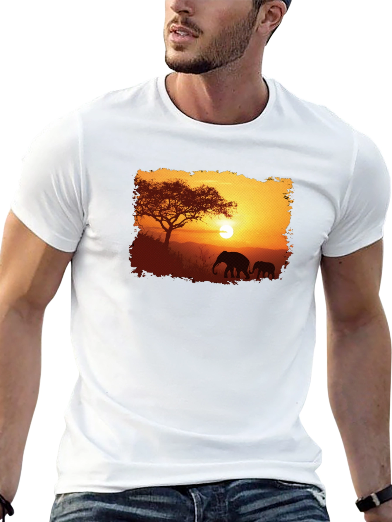 Sunset Safari Elephant Graphic Tee - Black