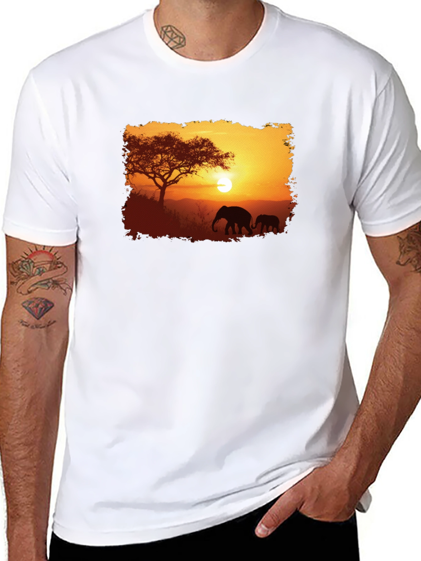 Sunset Safari Elephant Graphic Tee - Black