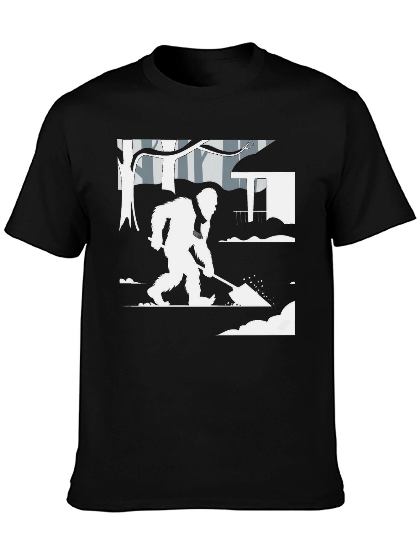 Bigfoot Shoveling Snow Graphic Tee