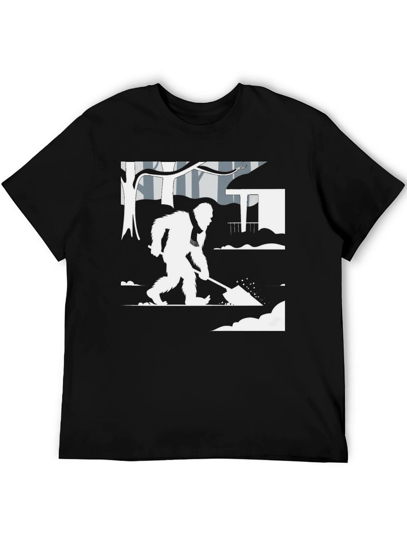 Bigfoot Shoveling Snow Graphic Tee