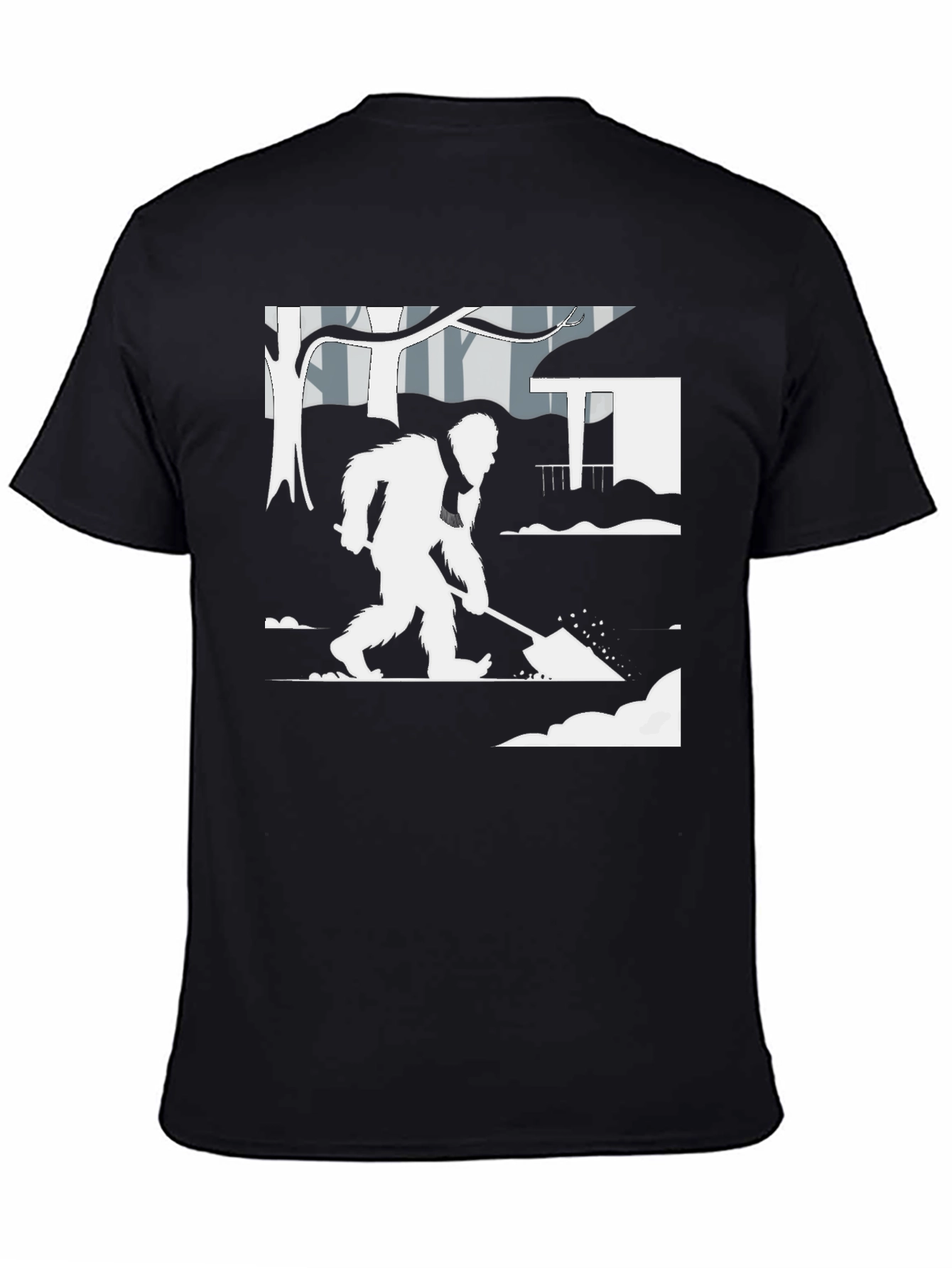 Bigfoot Shoveling Snow Graphic Tee