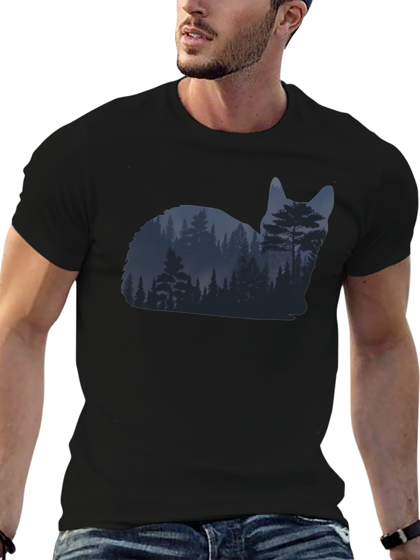 Nature Cat Graphic Tee - Black Cotton Blend