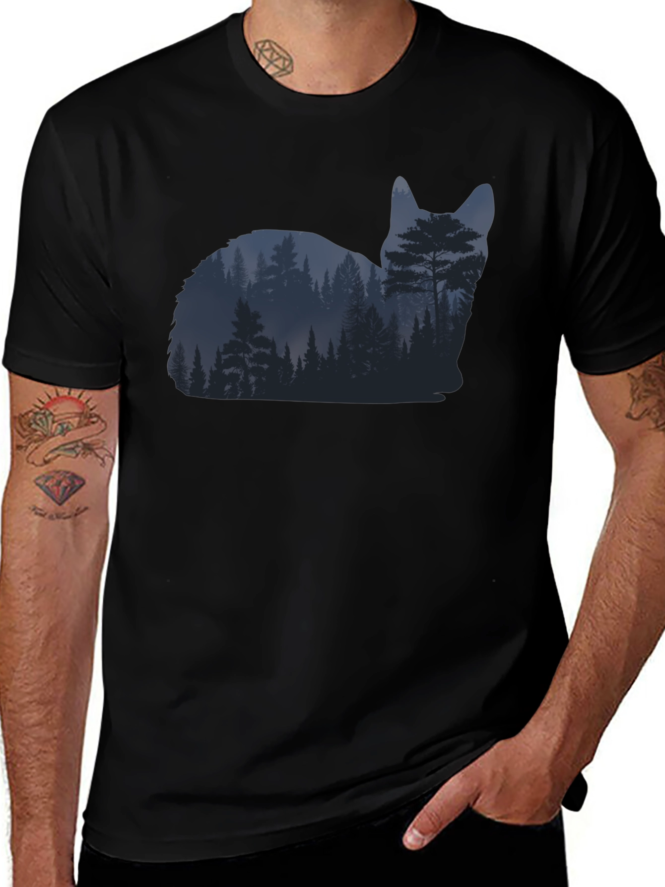 Nature Cat Graphic Tee - Black Cotton Blend