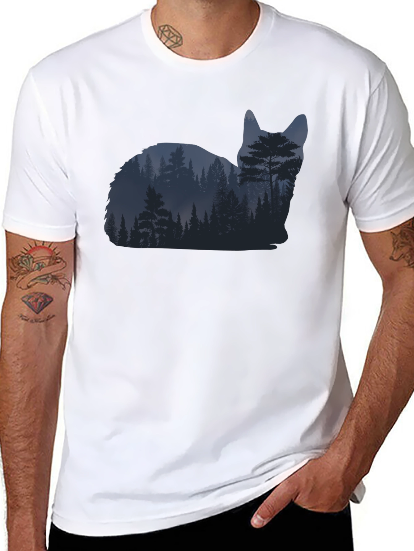 Nature Cat Graphic Tee - Black Cotton Blend