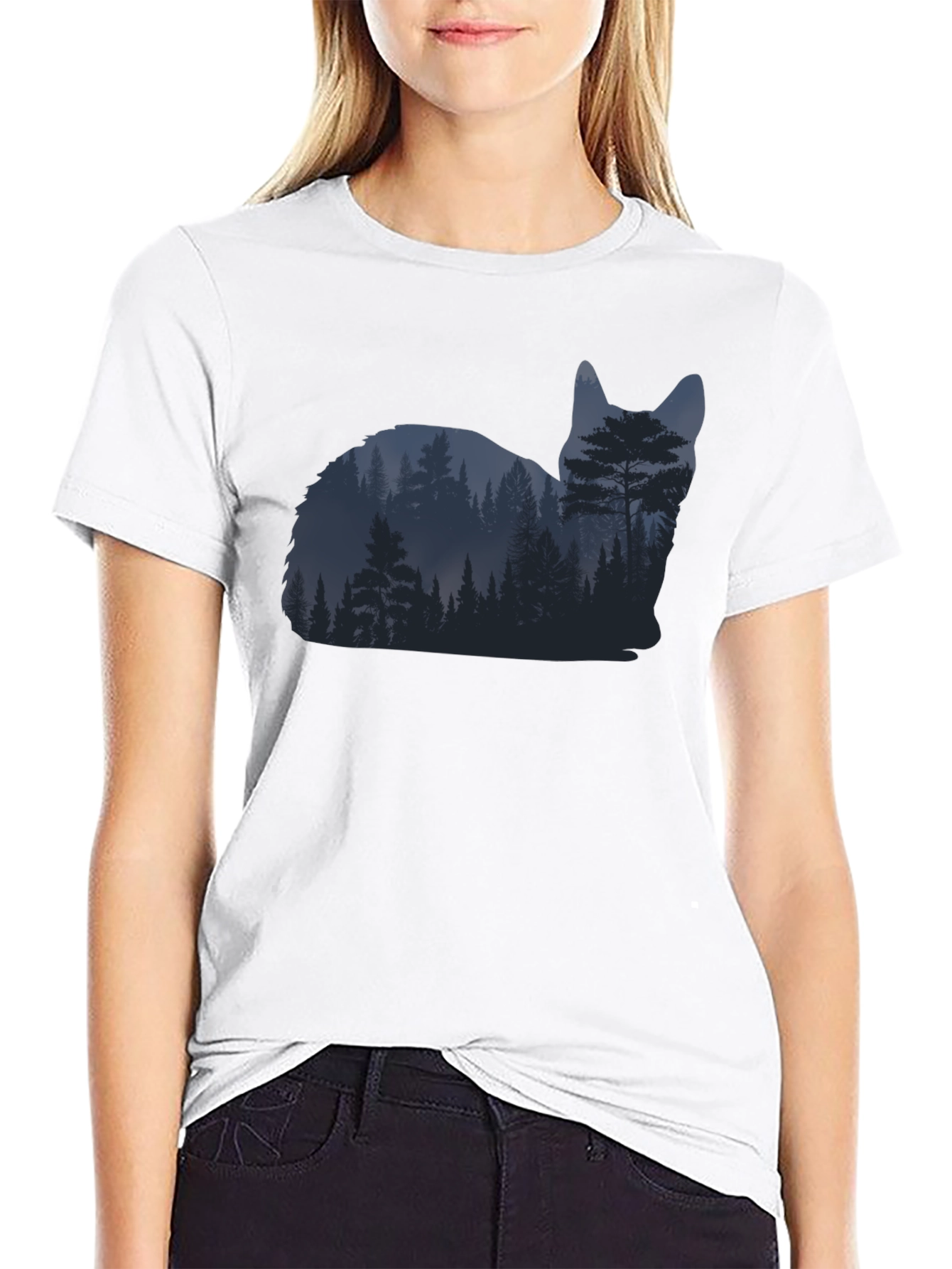 Nature Cat Graphic Tee - Black Cotton Blend