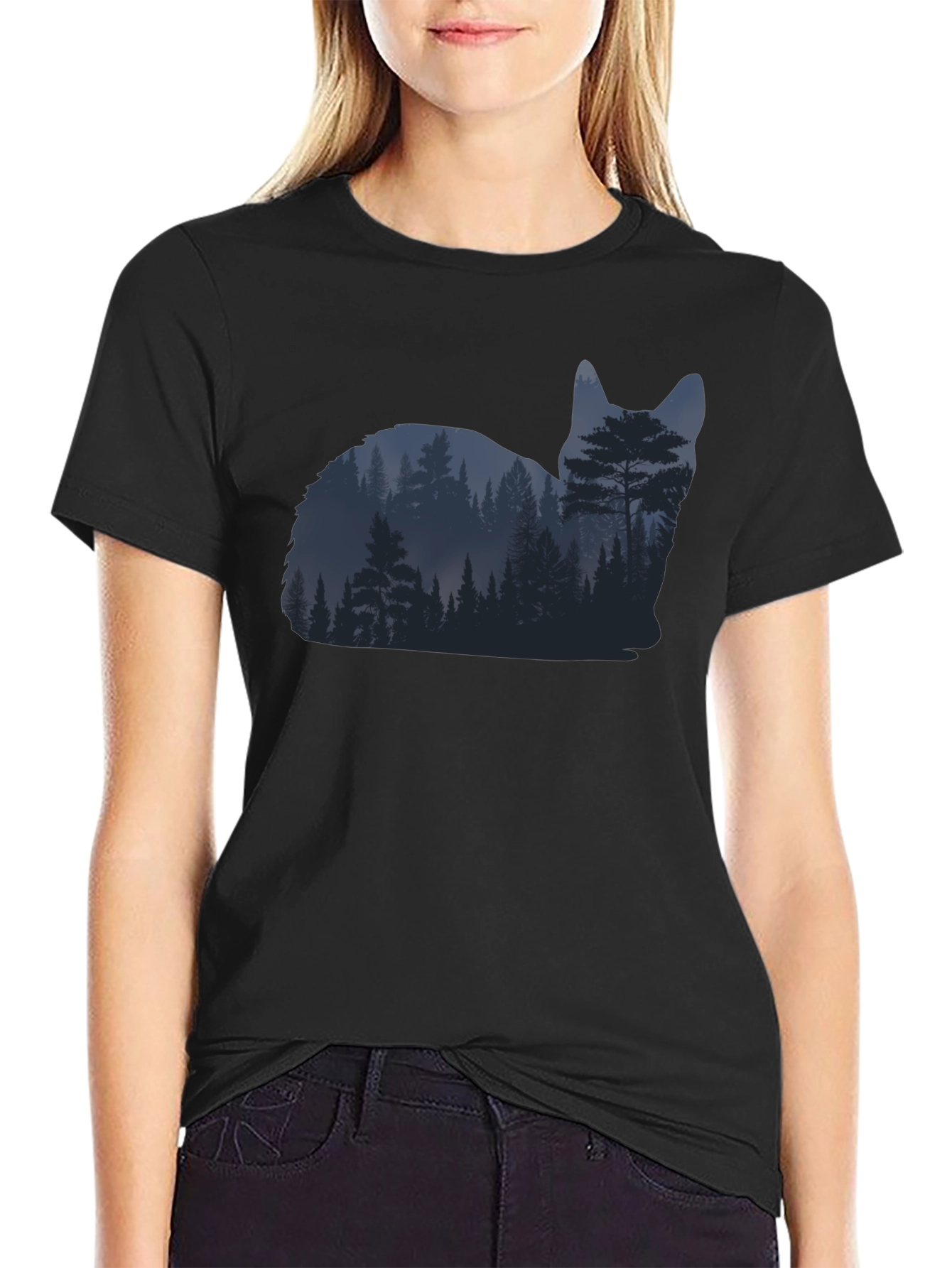 Nature Cat Graphic Tee - Black Cotton Blend