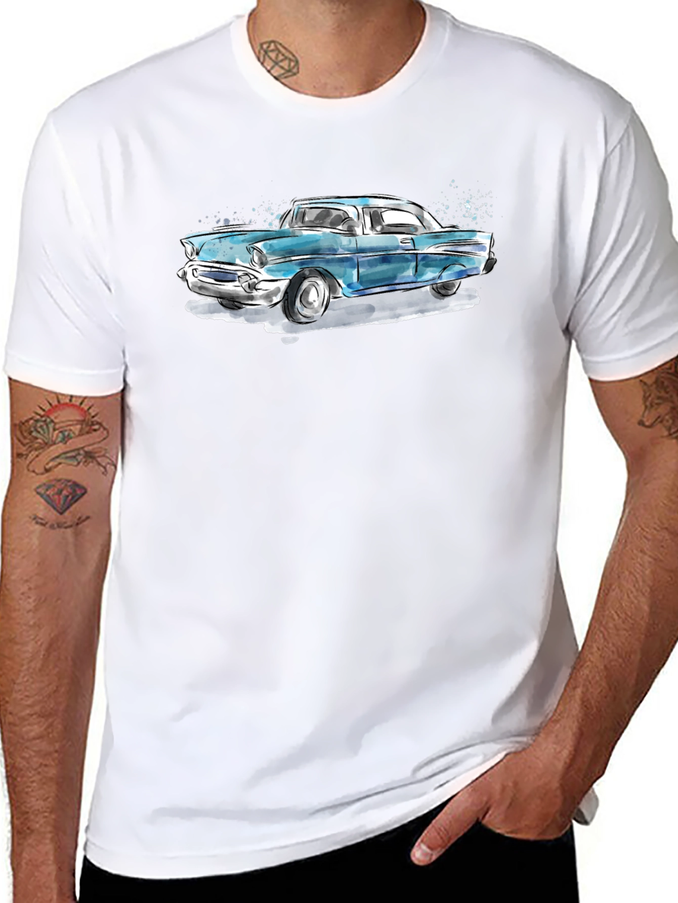 Classic Car Graphic Tee - Black Cotton T-Shirt