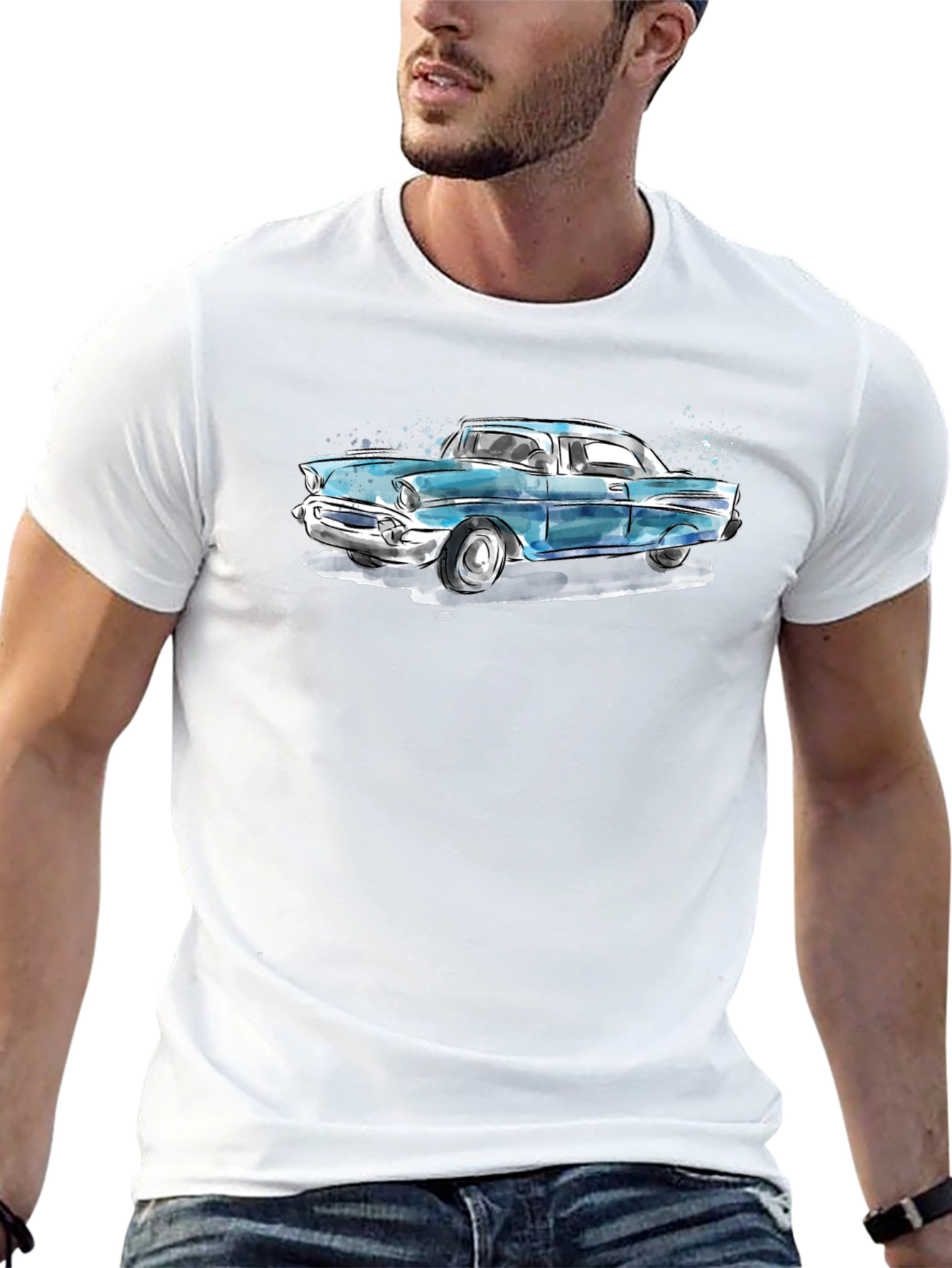 Classic Car Graphic Tee - Black Cotton T-Shirt