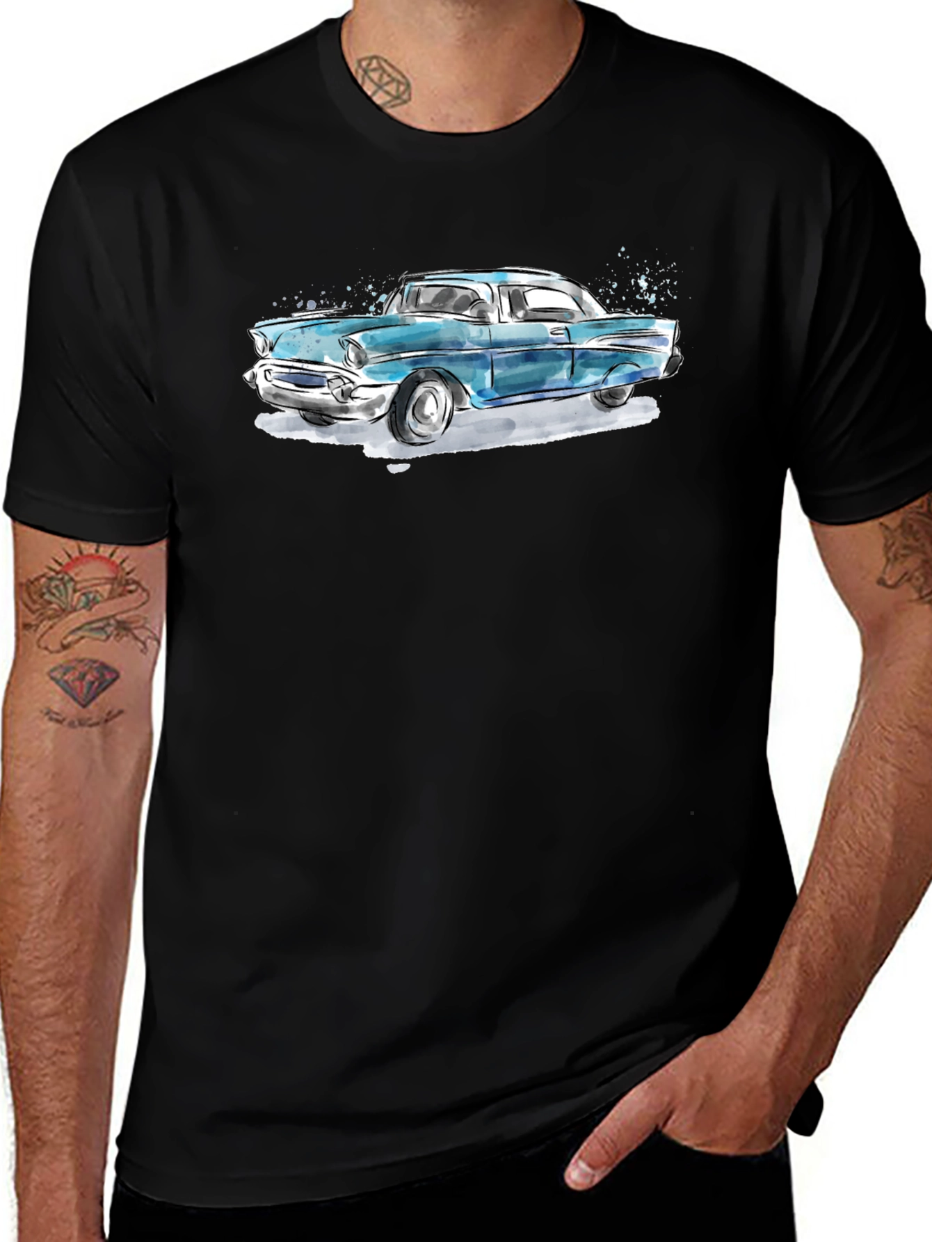 Classic Car Graphic Tee - Black Cotton T-Shirt