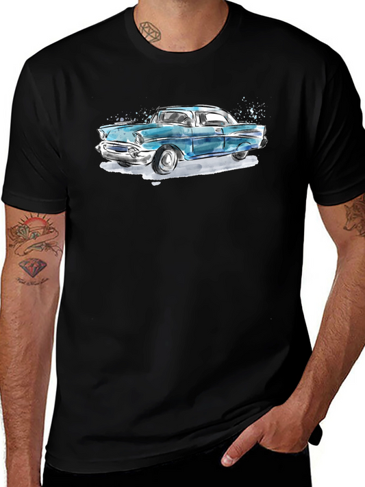 Classic Car Graphic Tee - Black Cotton T-Shirt