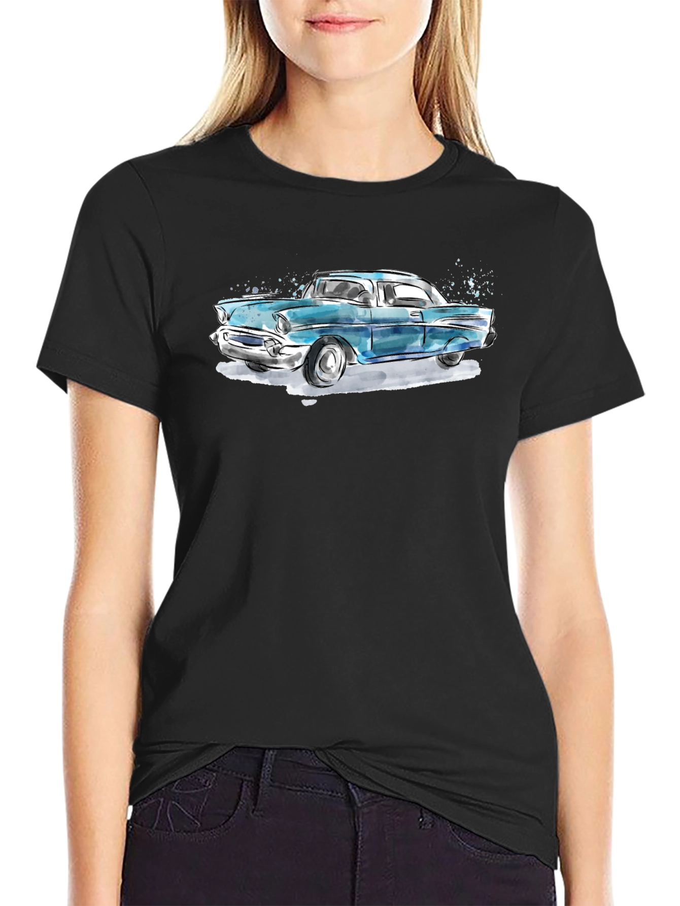 Classic Car Graphic Tee - Black Cotton T-Shirt