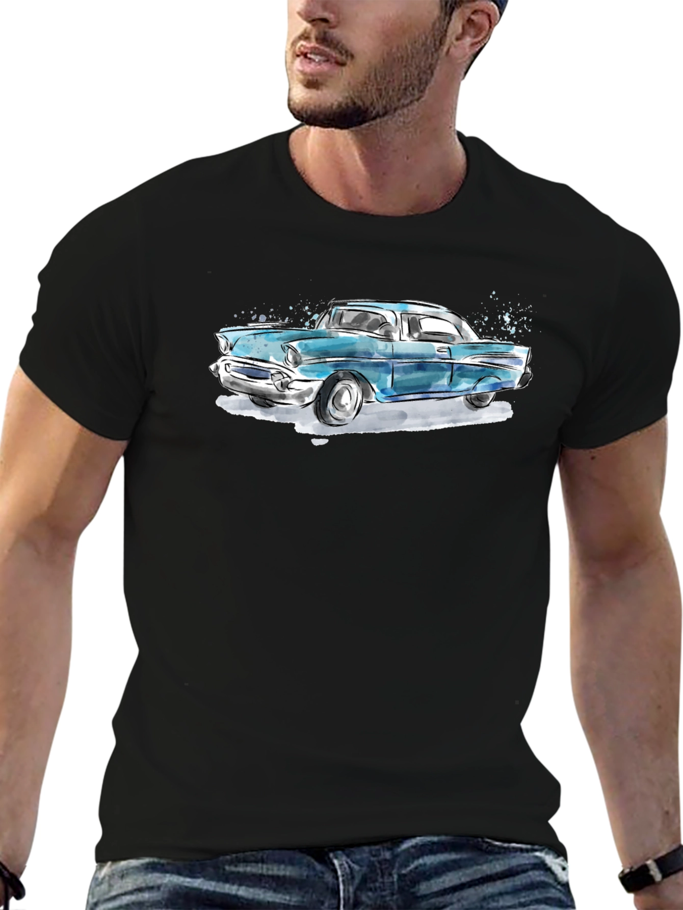 Classic Car Graphic Tee - Black Cotton T-Shirt