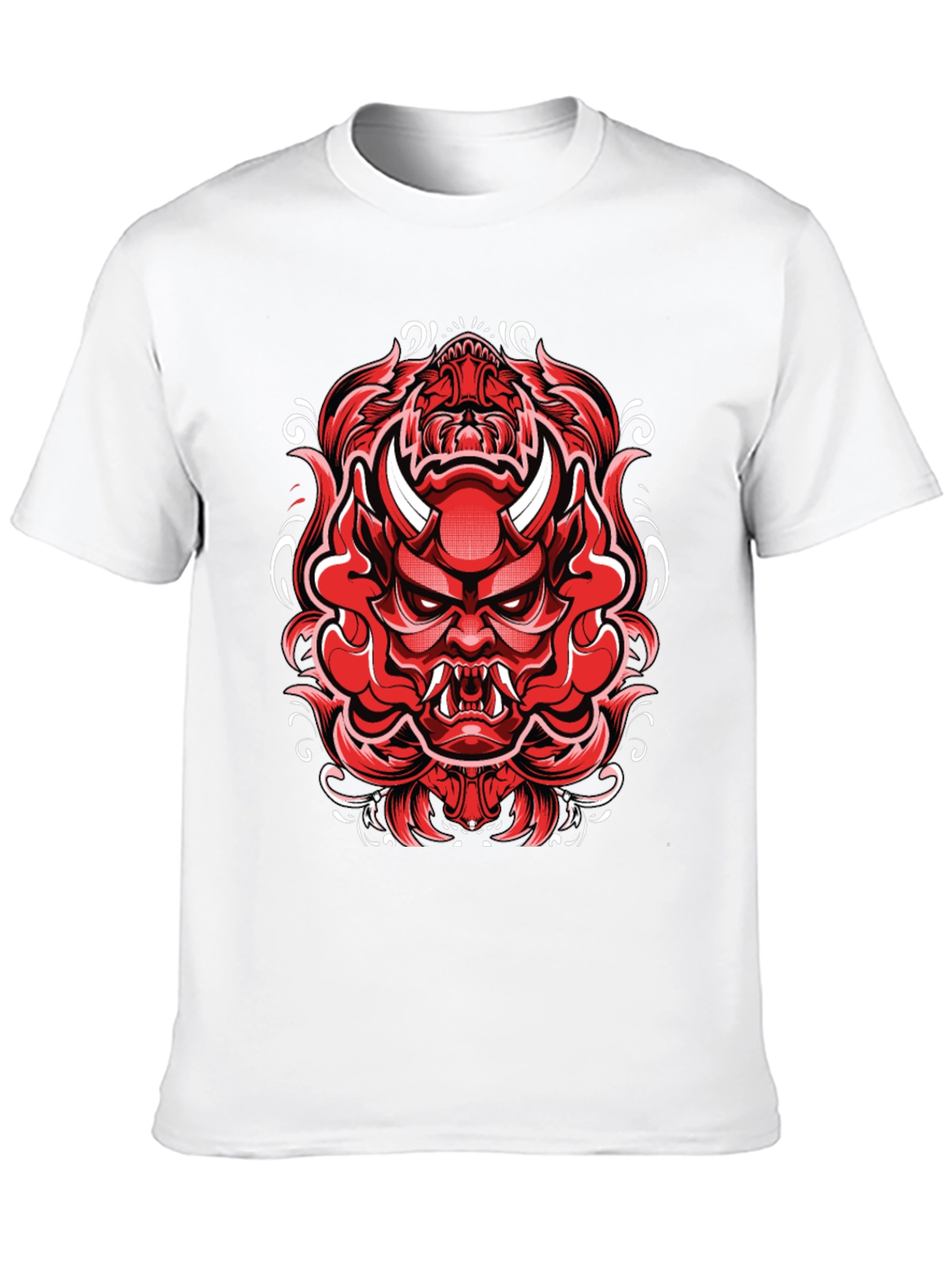 Mens Black T-Shirt with Red Japanese Demon Graphic