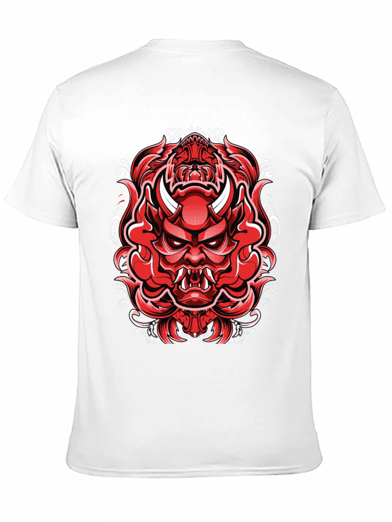 Mens Black T-Shirt with Red Japanese Demon Graphic