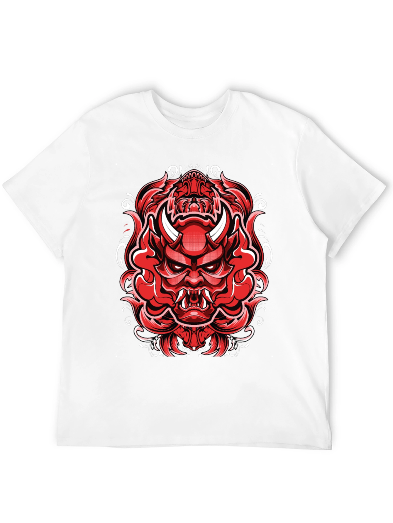 Mens Black T-Shirt with Red Japanese Demon Graphic