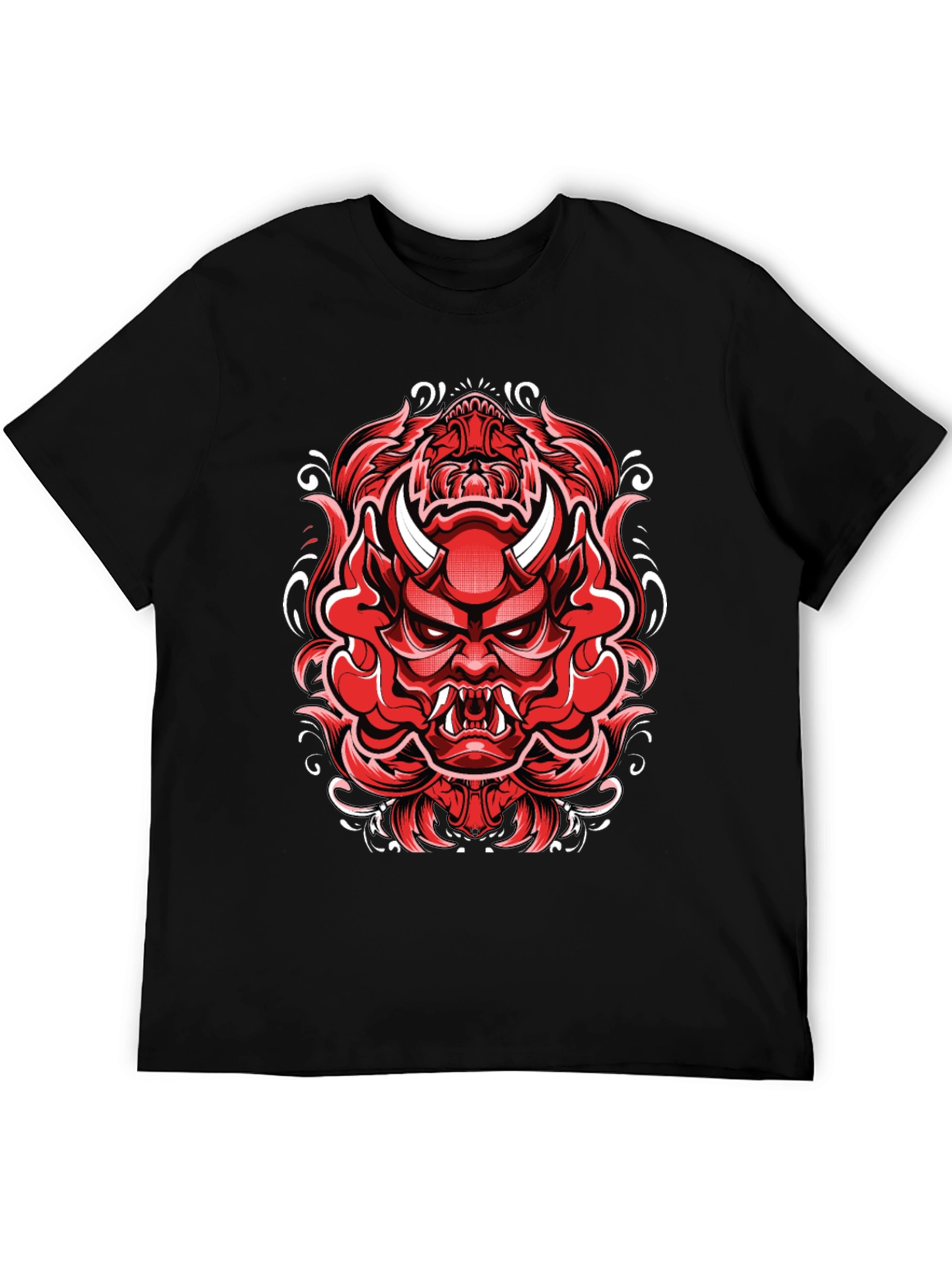 Mens Black T-Shirt with Red Japanese Demon Graphic