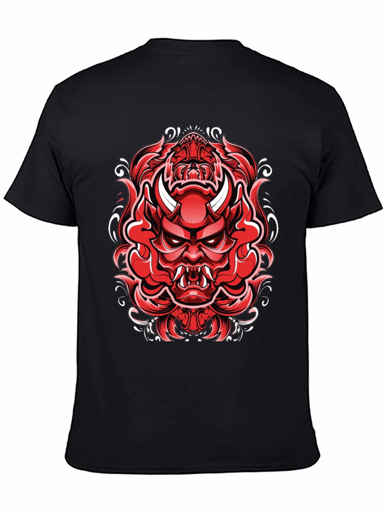 Mens Black T-Shirt with Red Japanese Demon Graphic