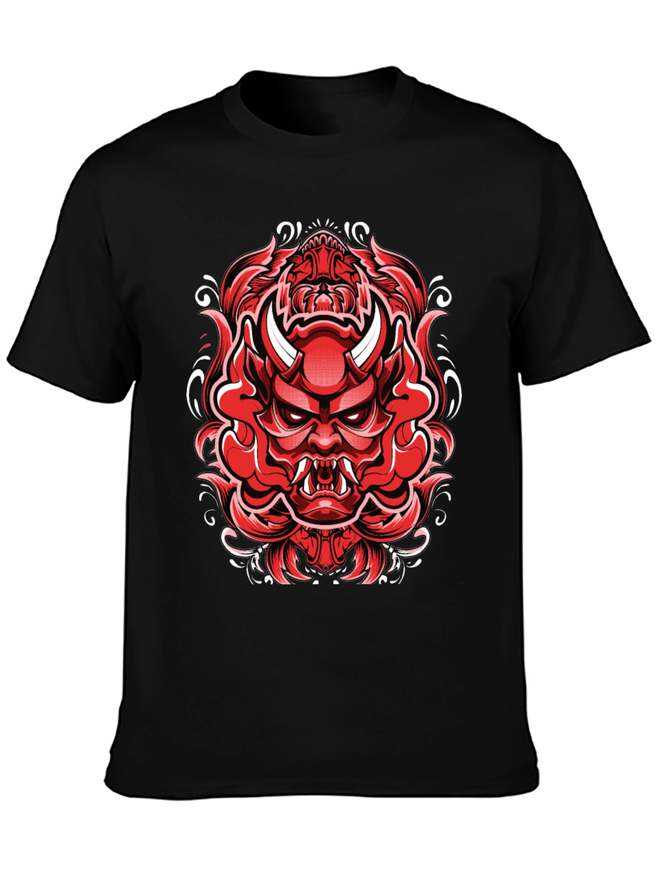 Mens Black T-Shirt with Red Japanese Demon Graphic