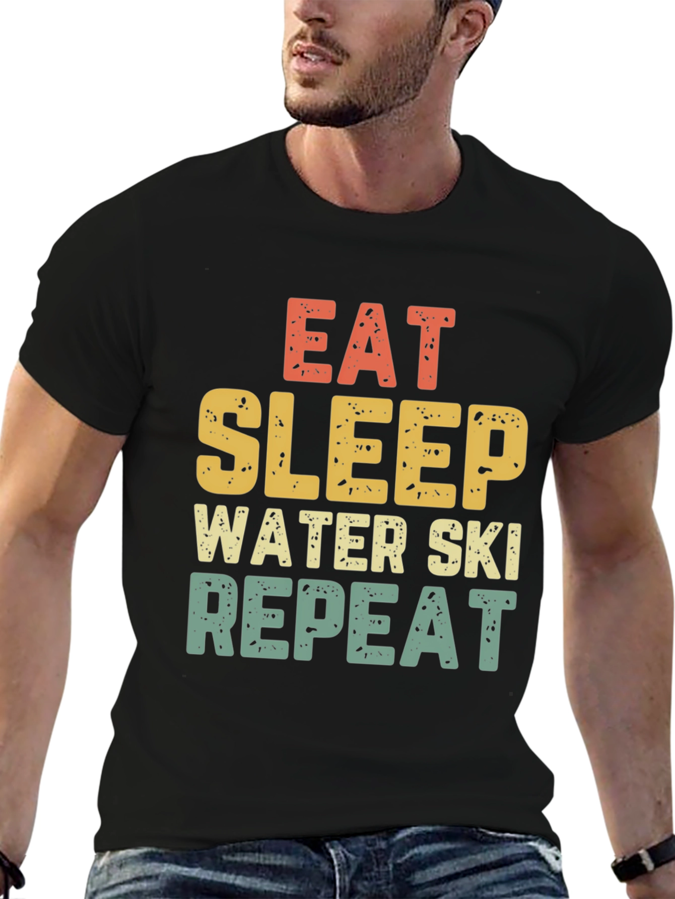 Eat Sleep Water Ski Repeat Black T-Shirt