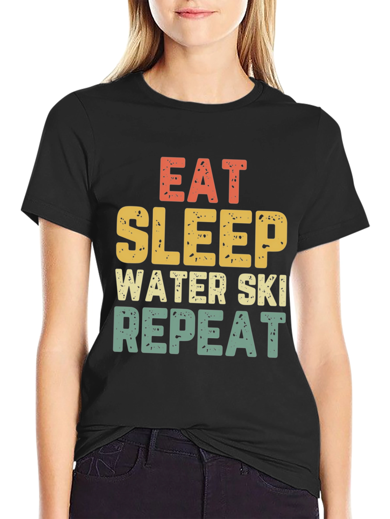 Eat Sleep Water Ski Repeat Black T-Shirt