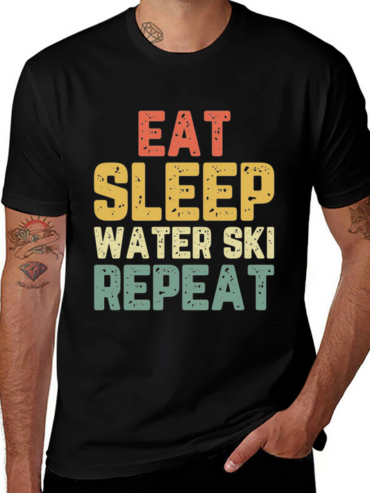 Eat Sleep Water Ski Repeat Black T-Shirt