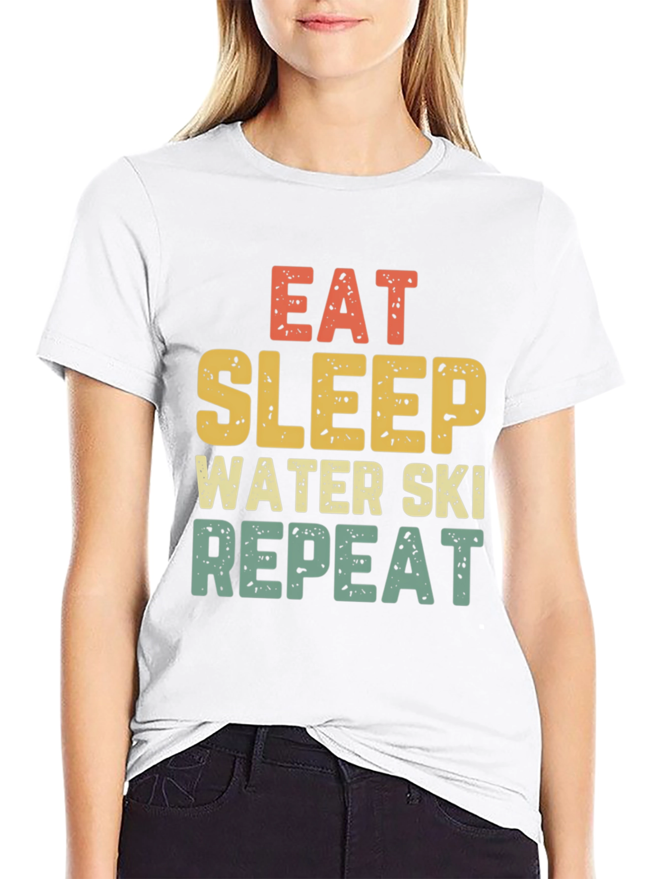 Eat Sleep Water Ski Repeat Black T-Shirt