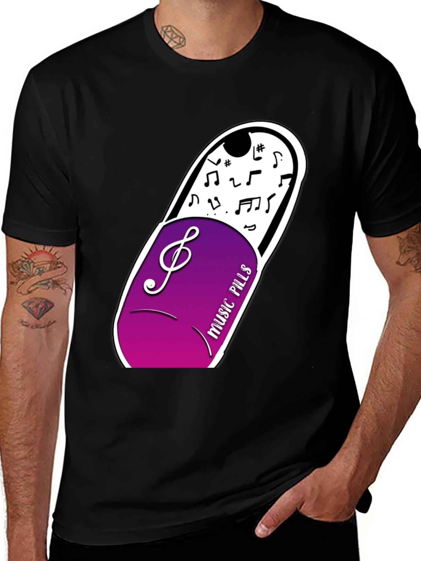 Music Pills Graphic T-Shirt - Black Cotton Tee