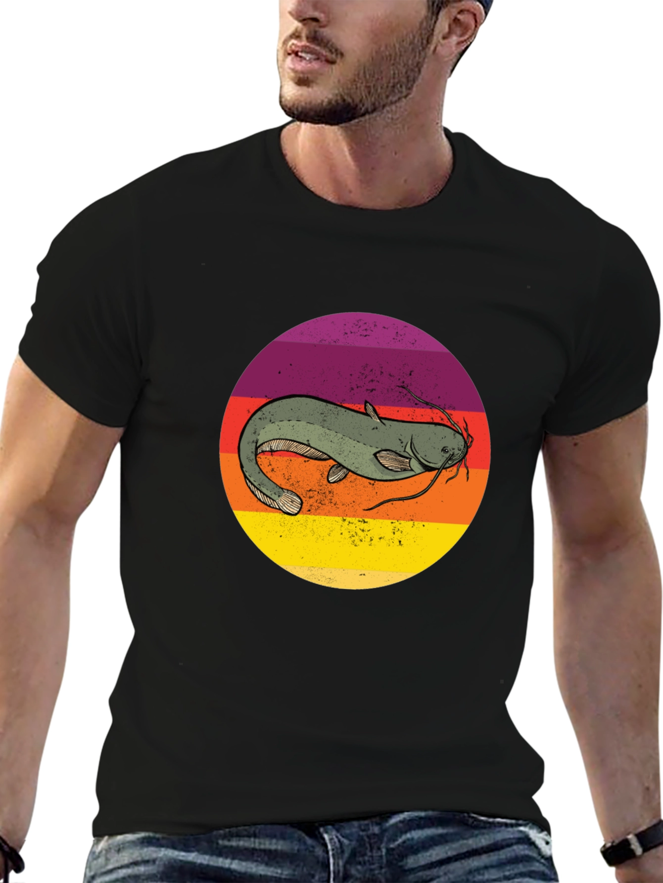 Retro Catfish Graphic Tee - Black