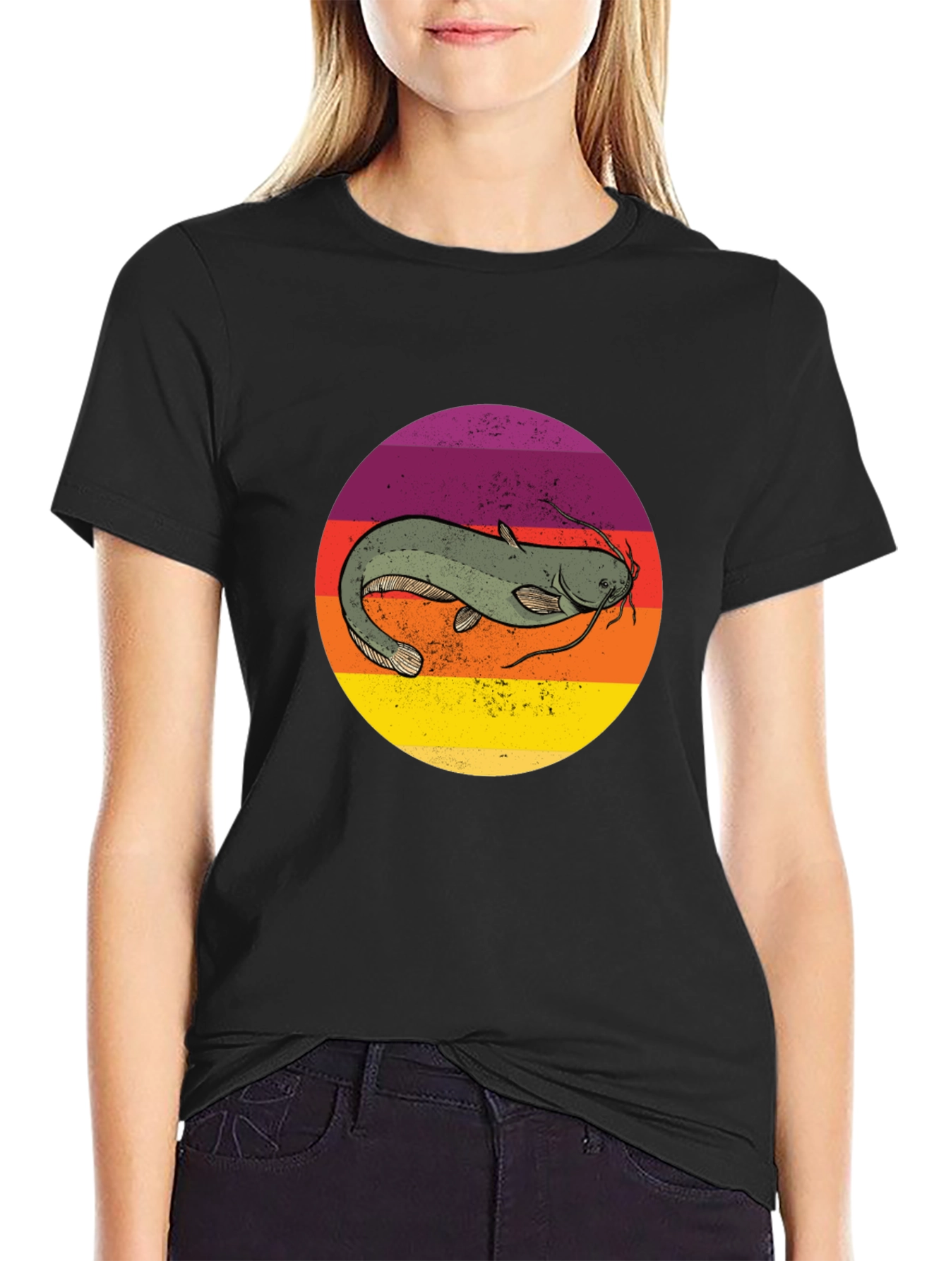 Retro Catfish Graphic Tee - Black