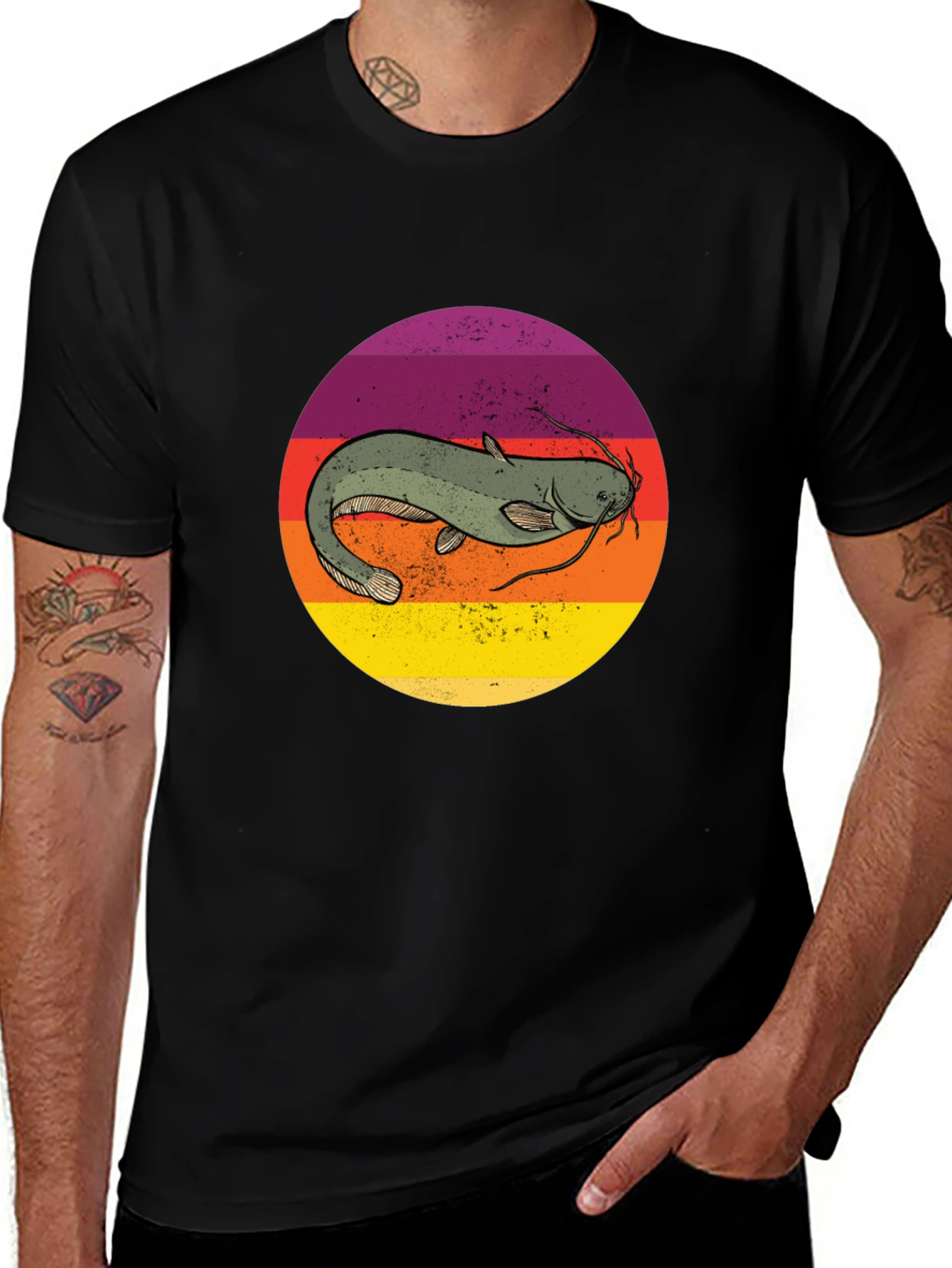 Retro Catfish Graphic Tee - Black