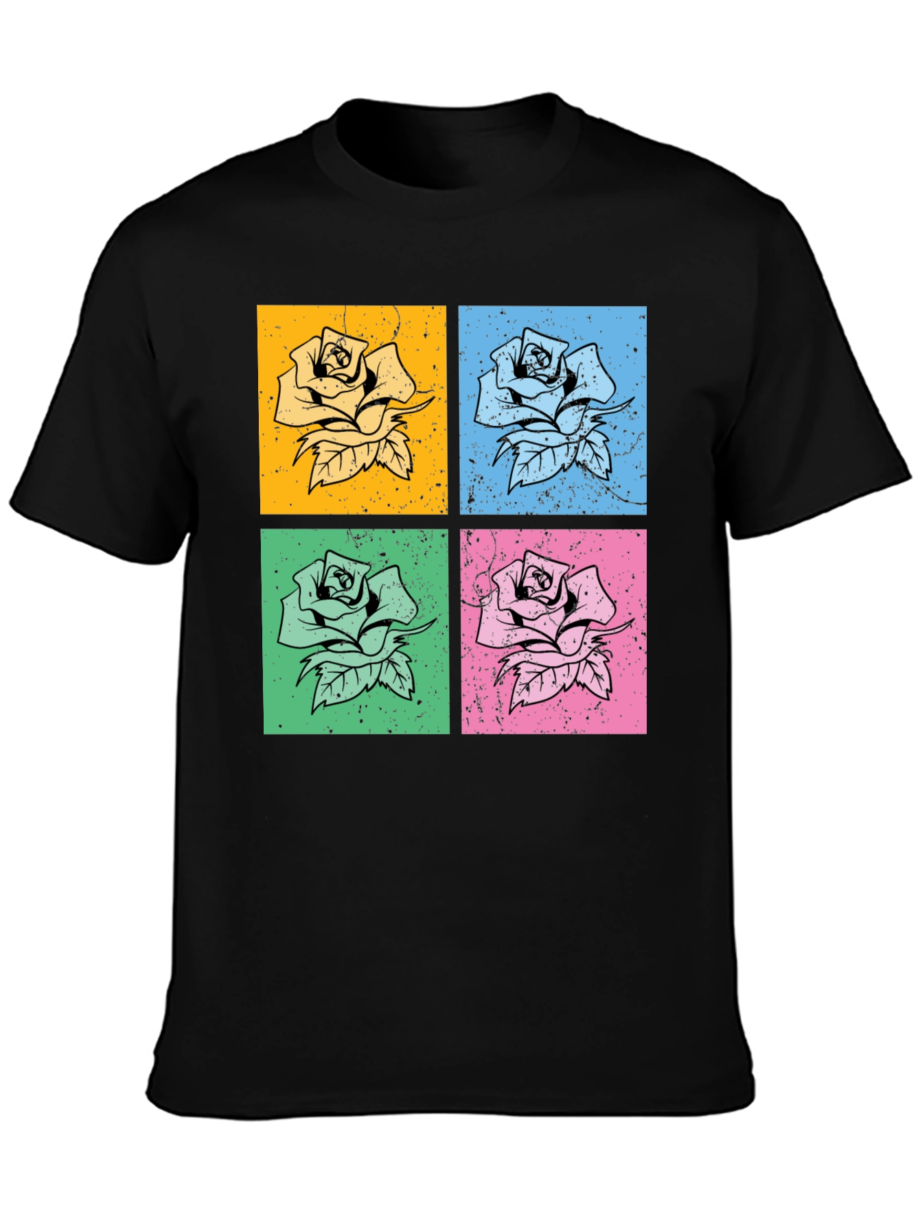 Retro Rose Pop Art Graphic Tee - Classic Black