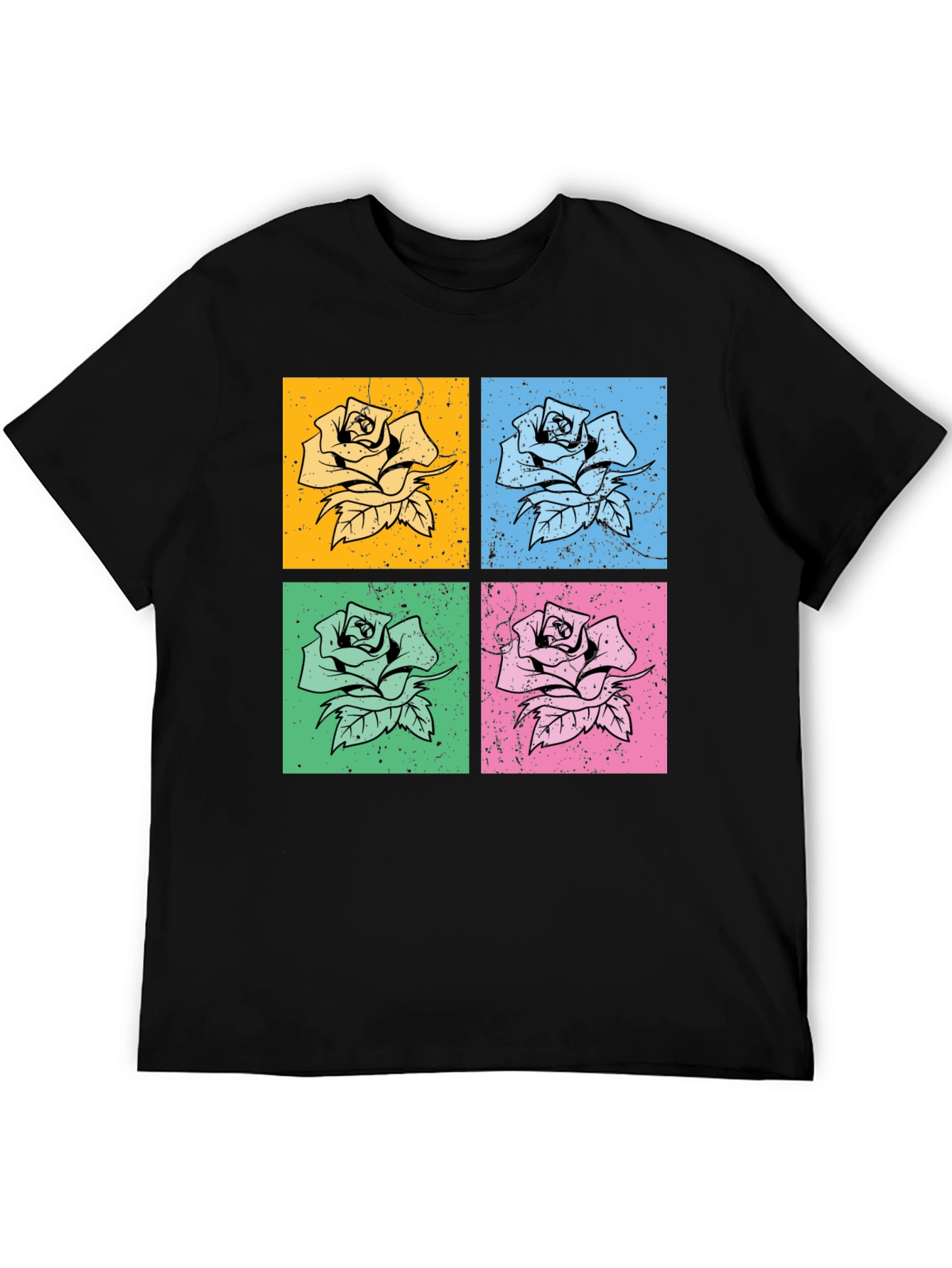 Retro Rose Pop Art Graphic Tee - Classic Black