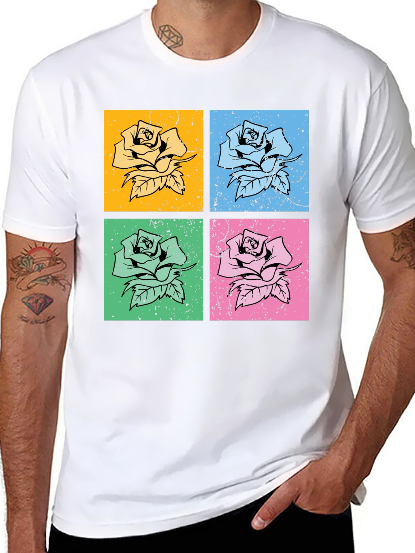 Retro Rose Pop Art Graphic Tee - Classic Black