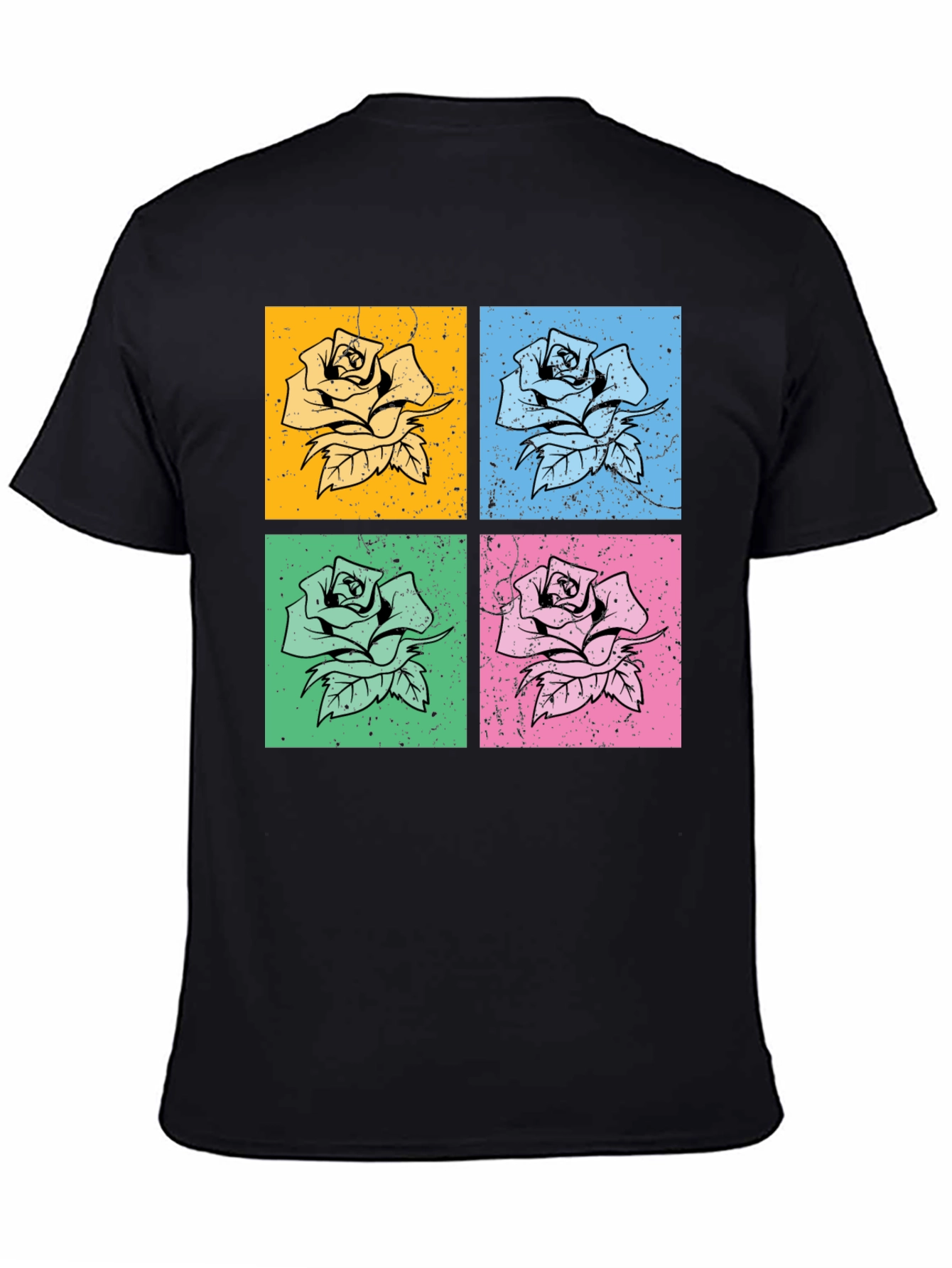 Retro Rose Pop Art Graphic Tee - Classic Black