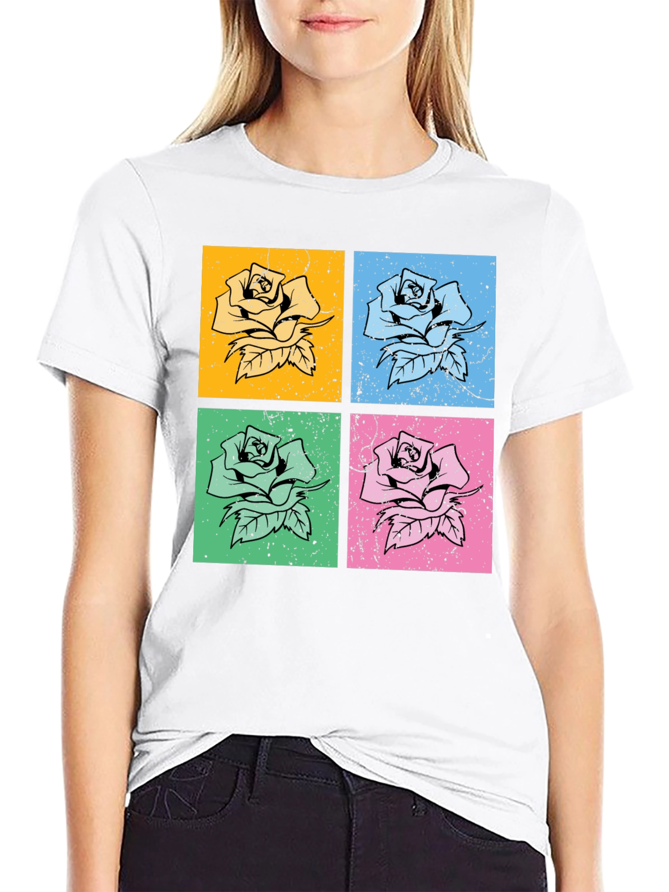 Retro Rose Pop Art Graphic Tee - Classic Black