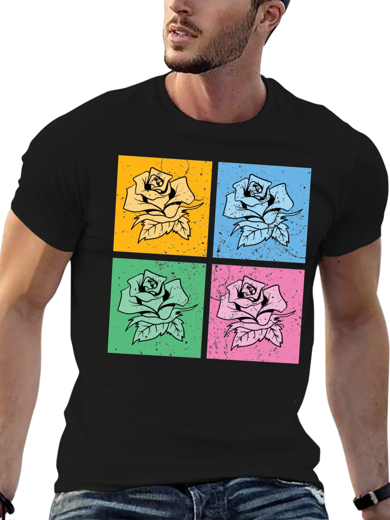 Retro Rose Pop Art Graphic Tee - Classic Black