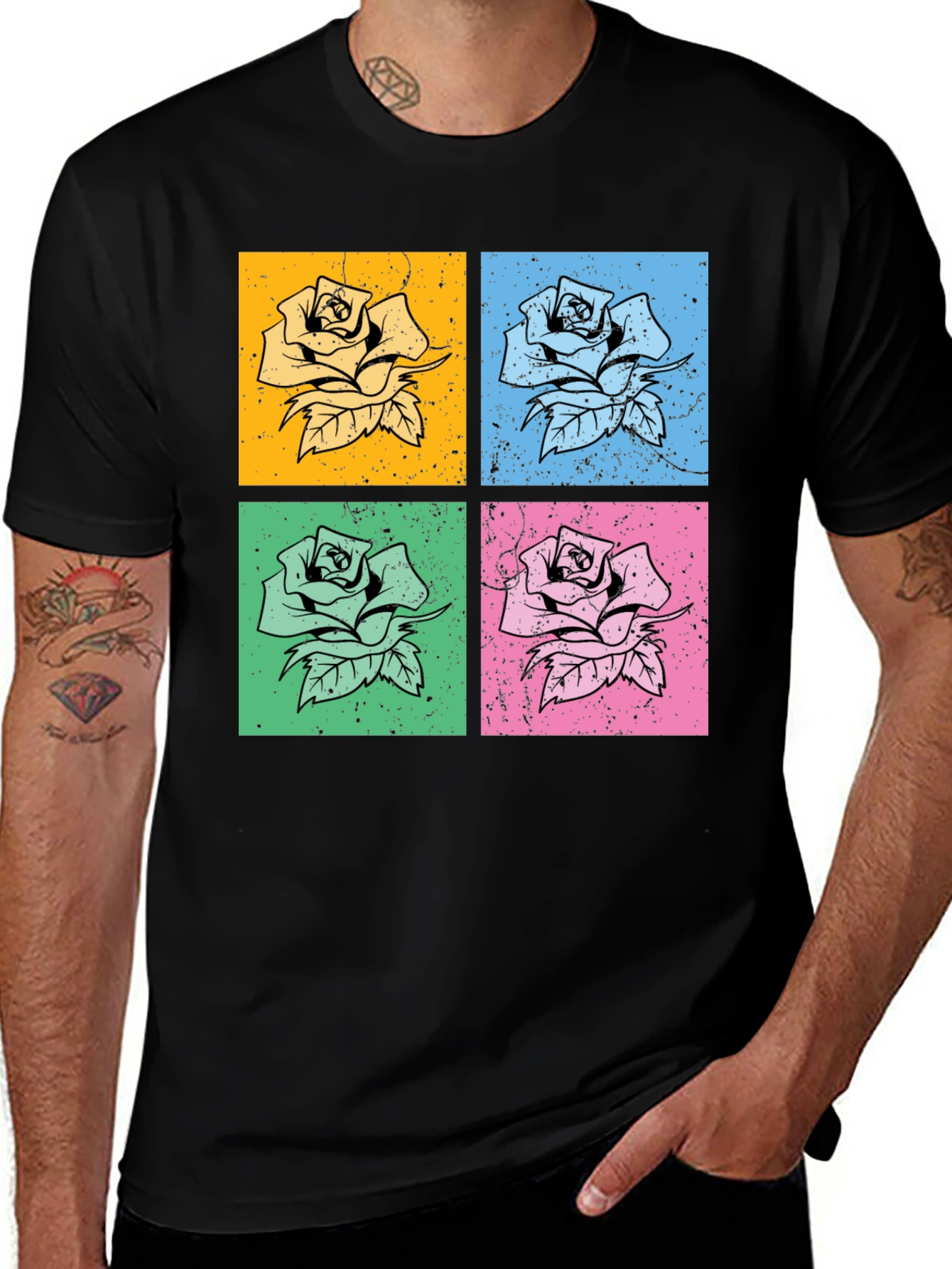 Retro Rose Pop Art Graphic Tee - Classic Black