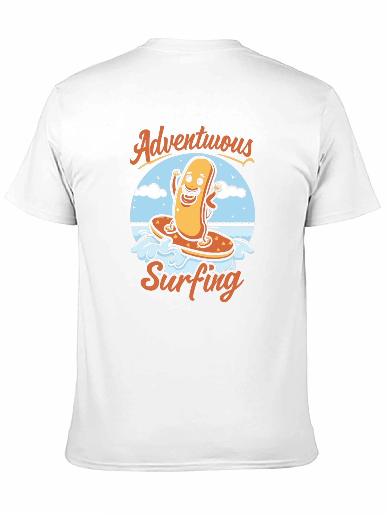 Adventurous Surfing Hot Dog Graphic T-Shirt