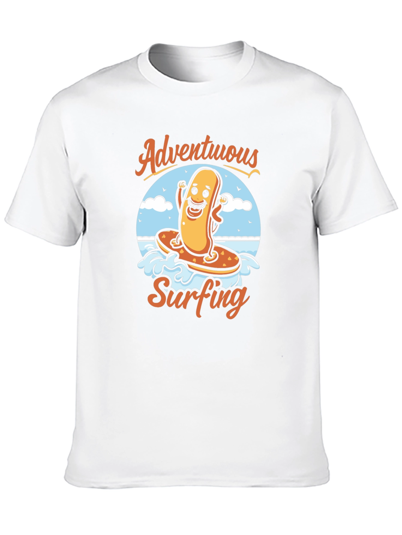 Adventurous Surfing Hot Dog Graphic T-Shirt