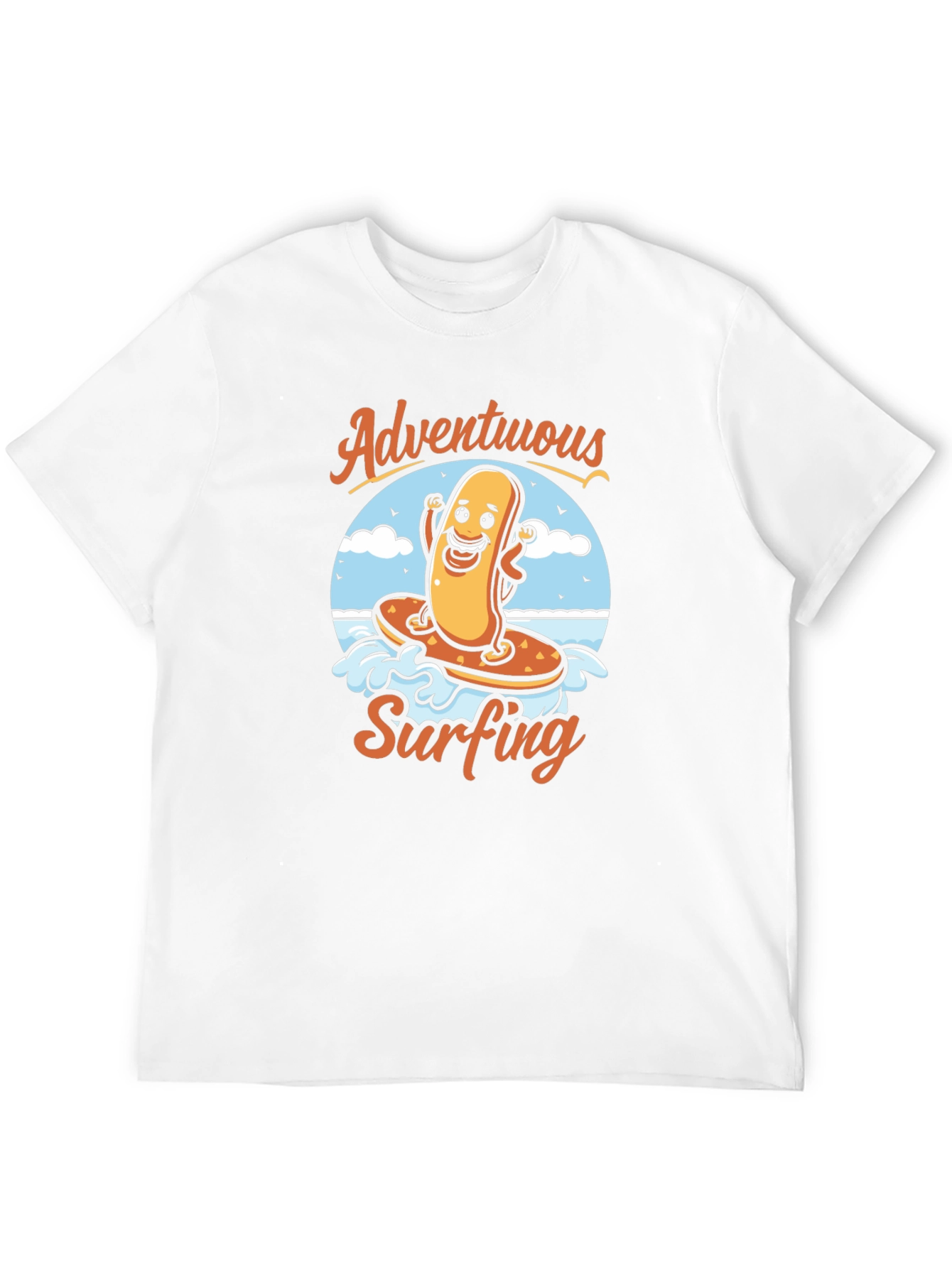 Adventurous Surfing Hot Dog Graphic T-Shirt