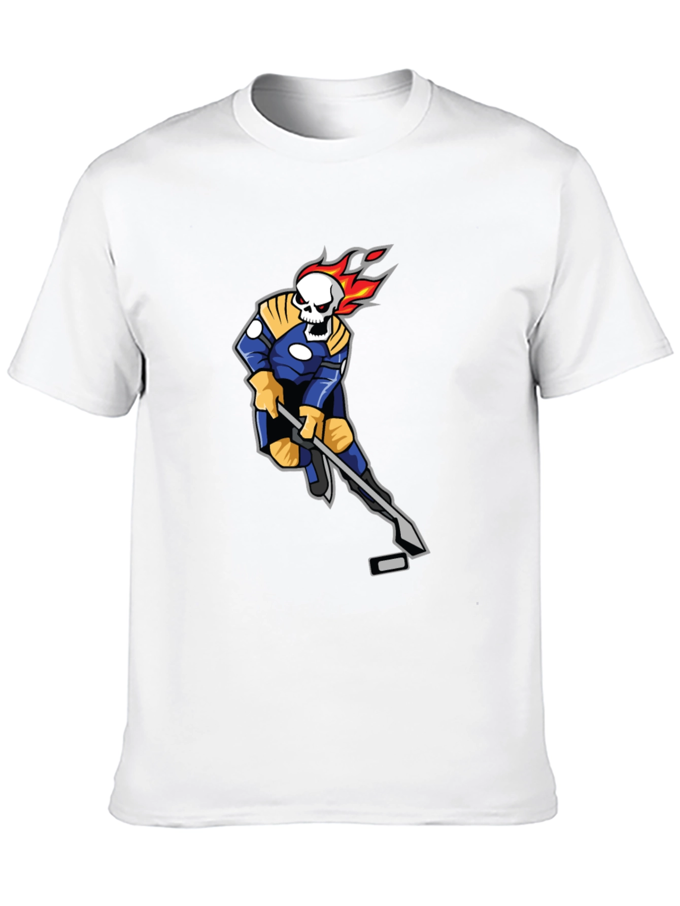 Flaming Skull Hockey Player Graphic T-Shirt