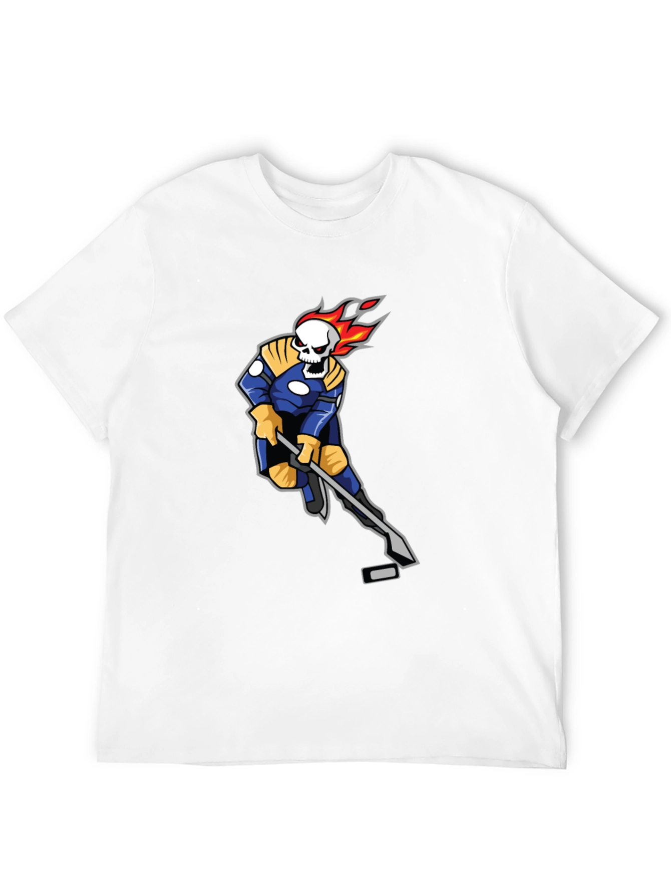 Flaming Skull Hockey Player Graphic T-Shirt