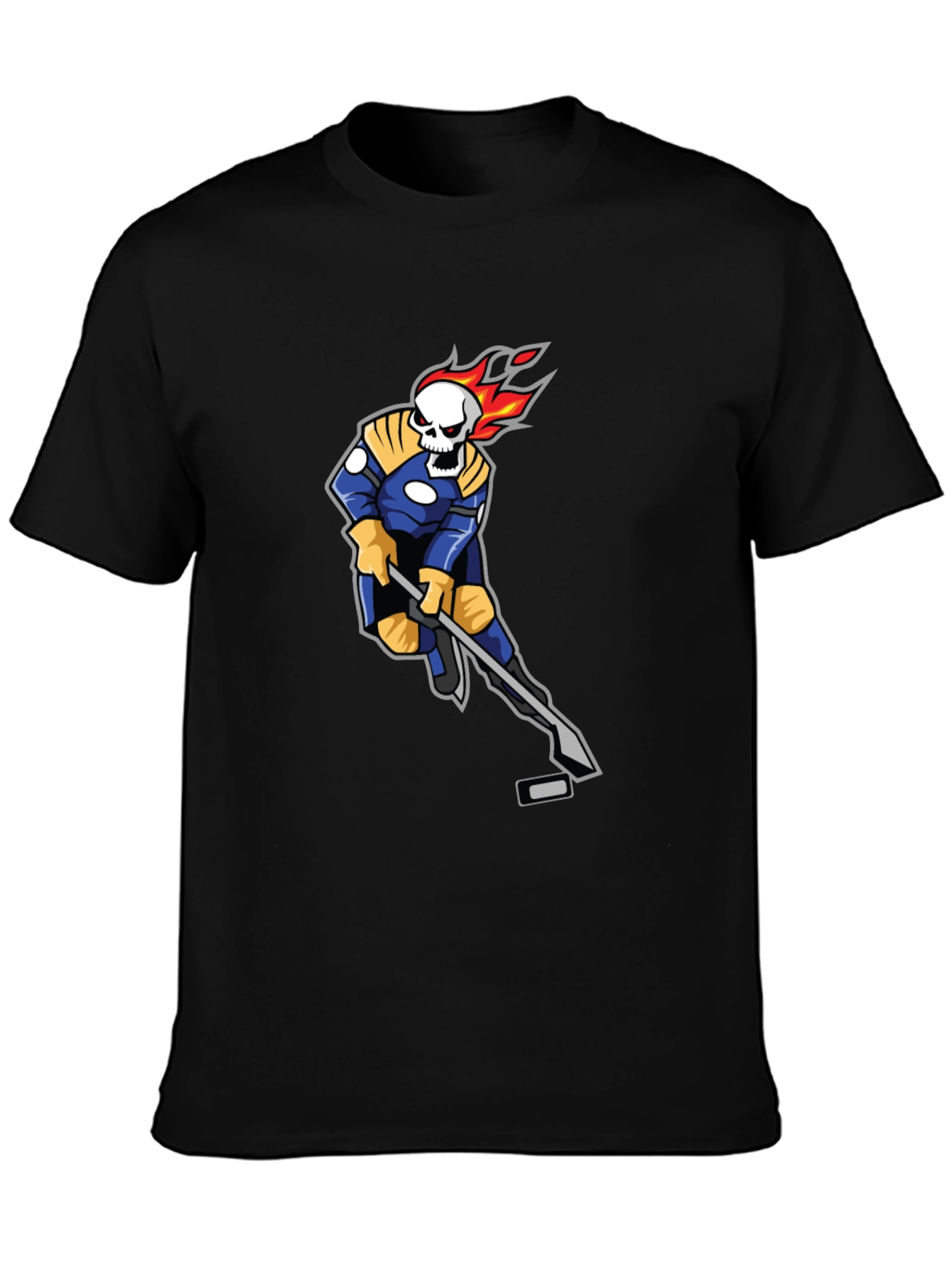 Flaming Skull Hockey Player Graphic T-Shirt
