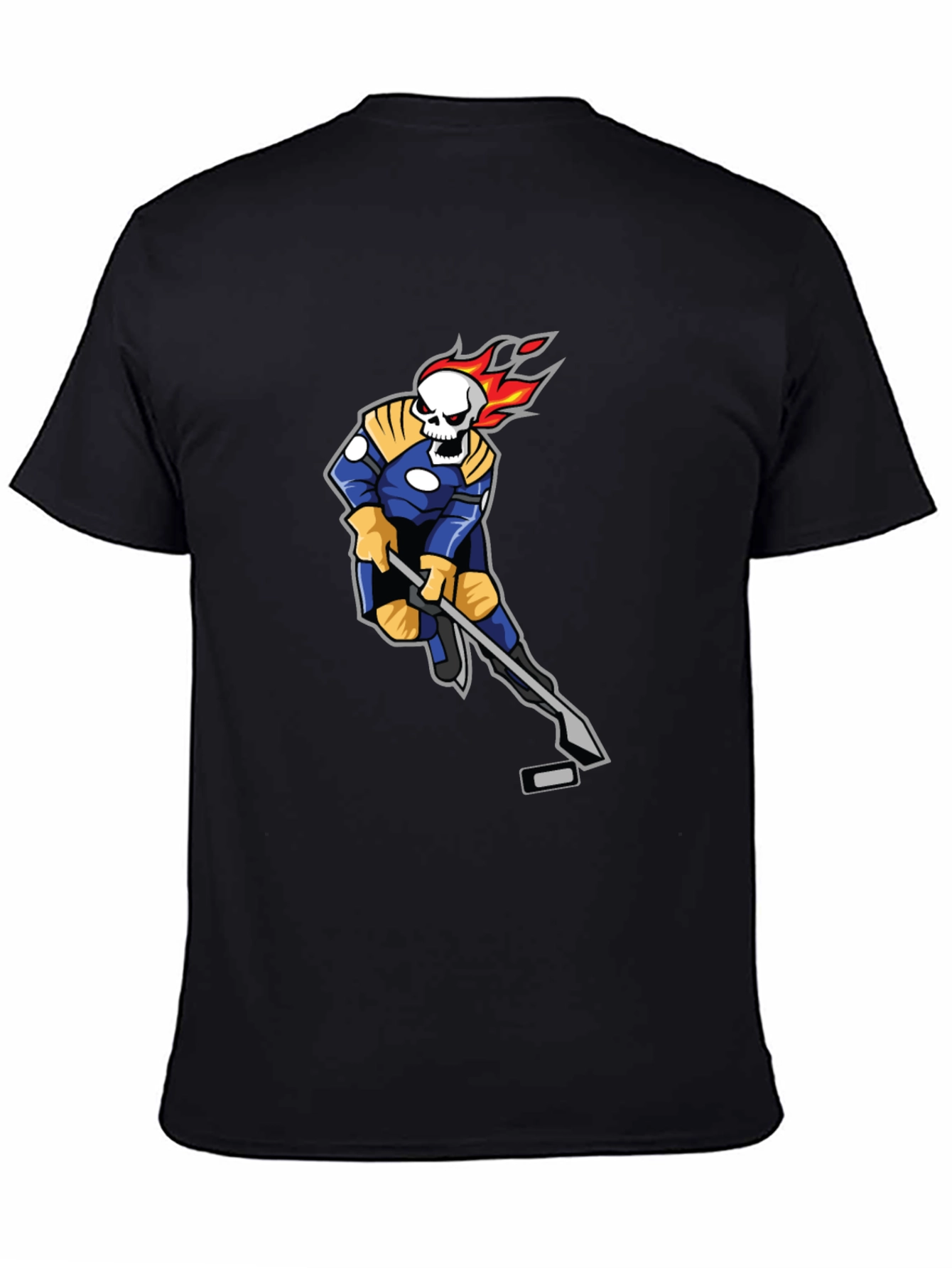 Flaming Skull Hockey Player Graphic T-Shirt