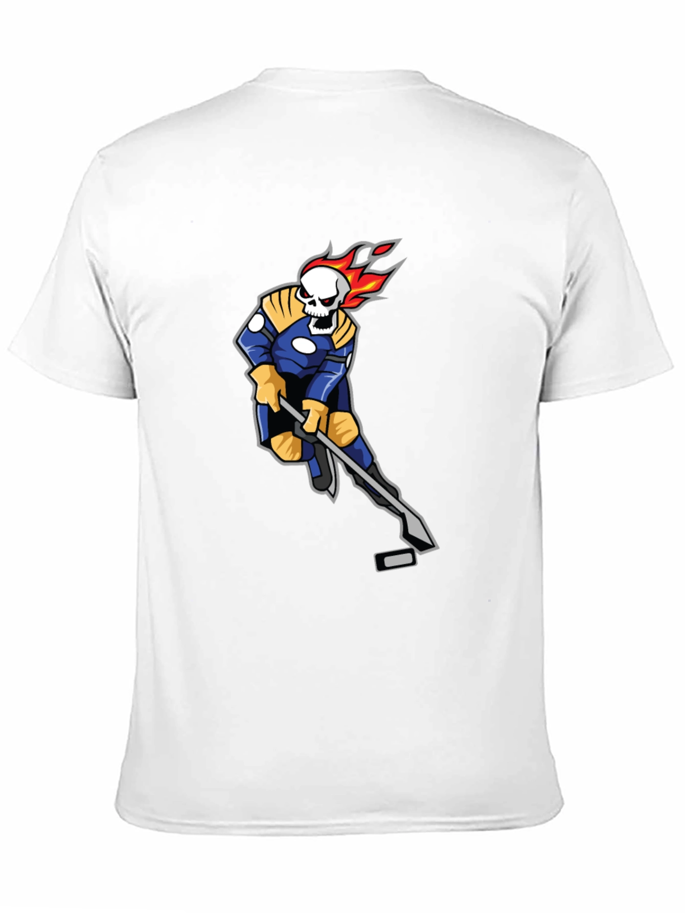 Flaming Skull Hockey Player Graphic T-Shirt