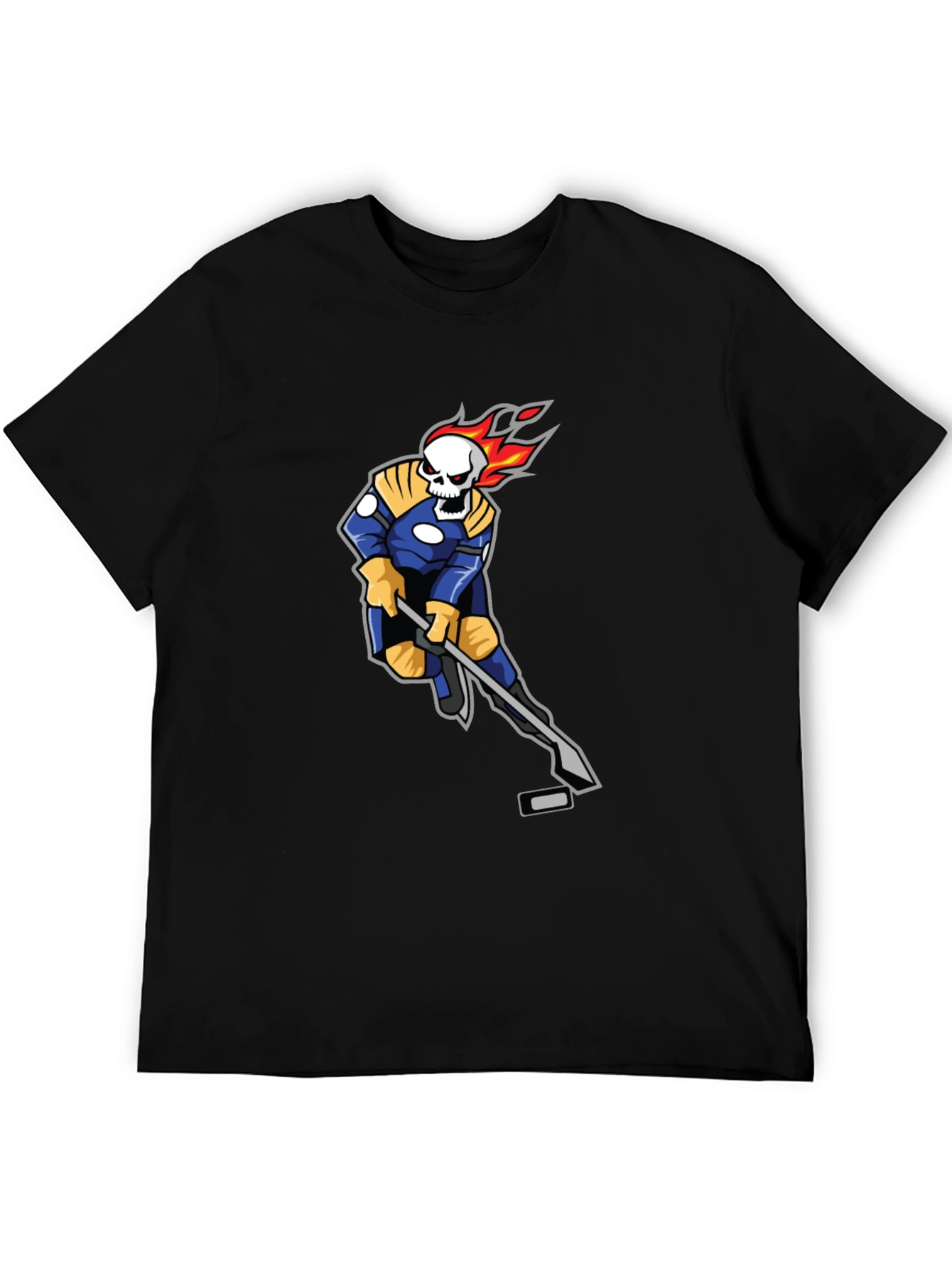 Flaming Skull Hockey Player Graphic T-Shirt