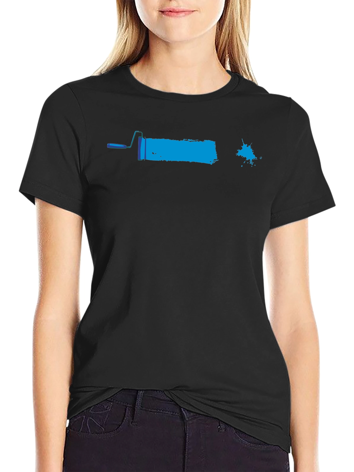 Paint Roller Graphic Tee - Black Cotton Casual Shirt