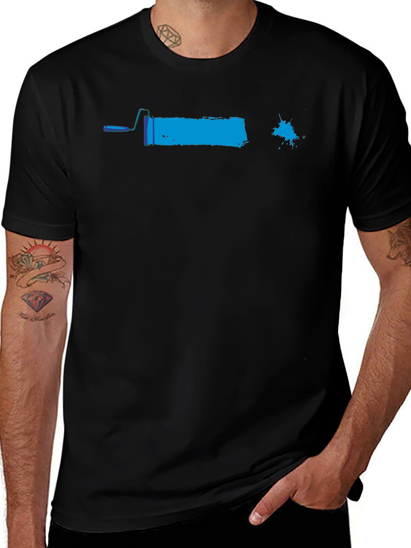 Paint Roller Graphic Tee - Black Cotton Casual Shirt