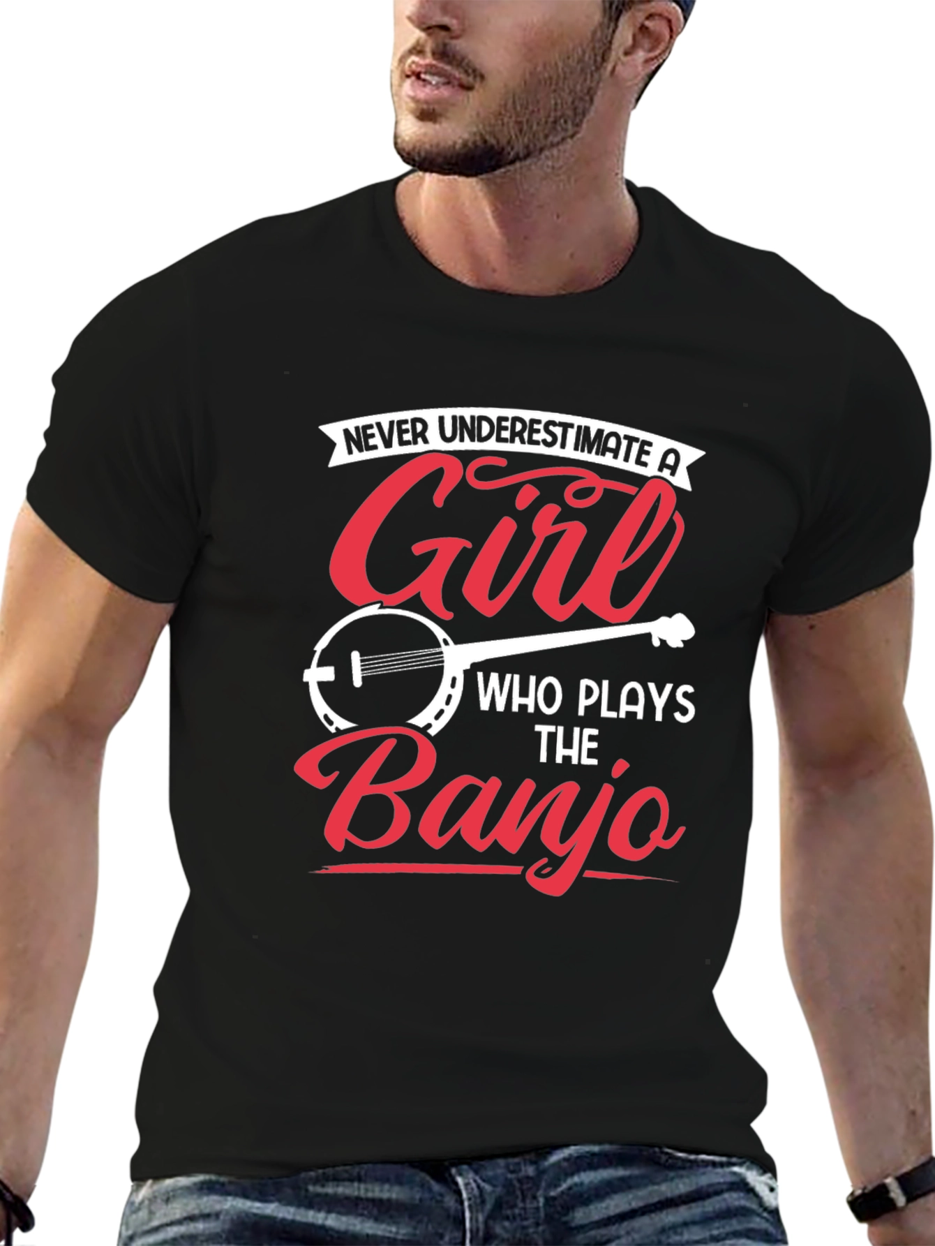 Girl Banjo Player Graphic Tee - Novelty Musician T-Shirt
